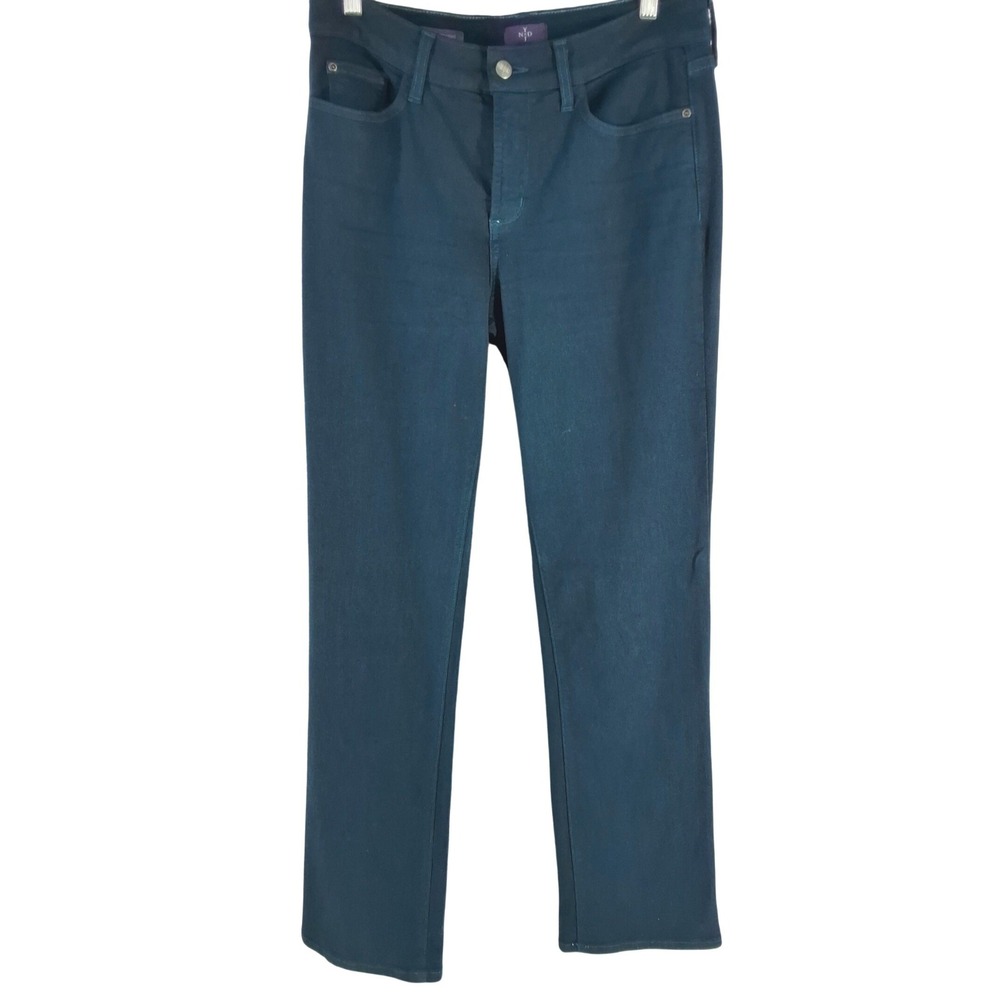 NYDJ Marilyn Straight Leg Pants Teal Green‎ Lift Tuck Stretch Women's Size 10